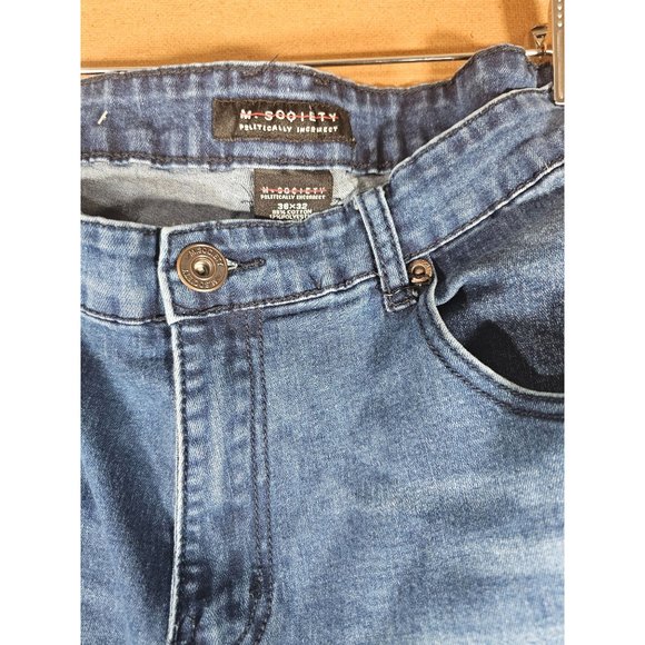 M Society Mab City Jeans Men 36x32 Blue Distressed Stretch Denim - Picture 6 of 7